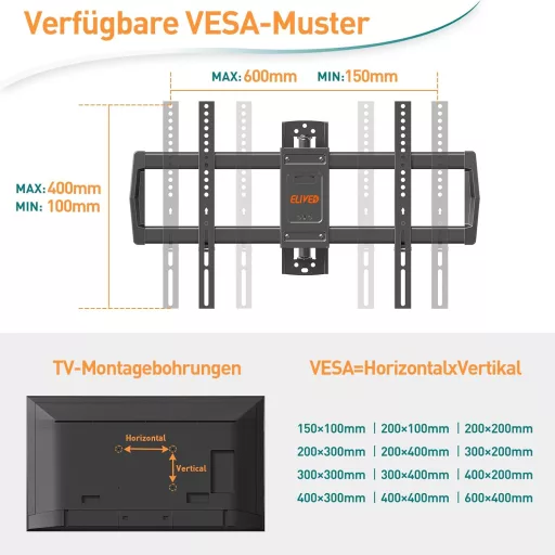 Suport de perete pentru TV ELIVED, 42-75 inch, cu mobilitate completă, capacitate maximă 45 kg.