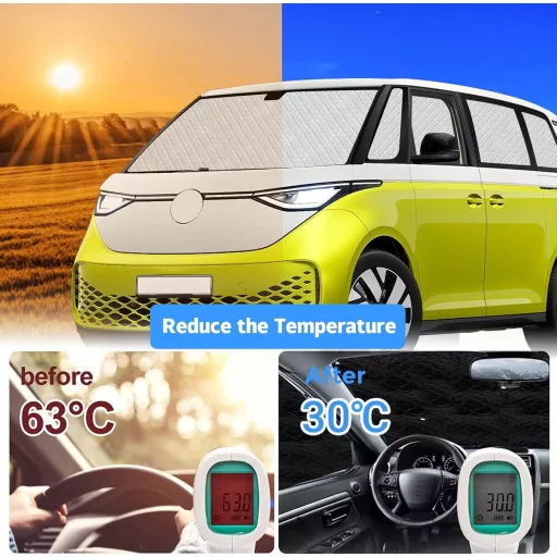 Sada tienidiel kswiown pre VW ID. Buzz 2022-2025, 10-dielna tepelná ochrana do auta s úložným vakom