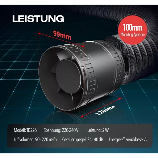 BUMSOU 100mm Kétirányú Csatornaventilátor 6 Fokozat Távirányítóval