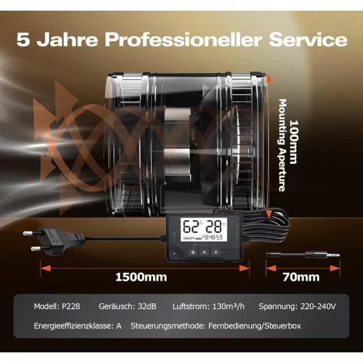 BUMSOU 100mm Csatornaventilátor Páratartalom és Hőmérséklet Érzékelővel, Időzítővel