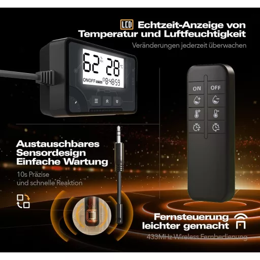 Potrubný ventilátor BUMSOU 100 mm so senzorom vlhkosti a teploty a časovačom