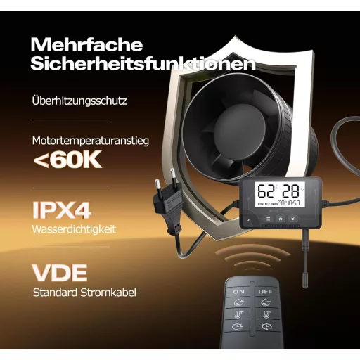 Potrubný ventilátor BUMSOU 100 mm so senzorom vlhkosti a teploty a časovačom