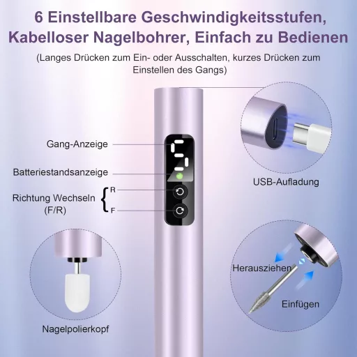 KKMOL Vezeték nélküli géles köröm csiszoló 25000 rpm elektromos körömreszelő