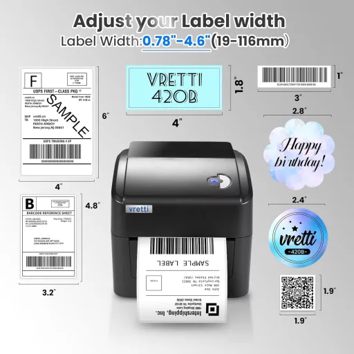 vretti Címkenyomtató WiFi és USB - 4x6 Hüvelykes Csomagcímke Nyomtató XXL Papírtartóval, 99,99% Szkennelési Pontosság, Amazon, Shopify, DHL,