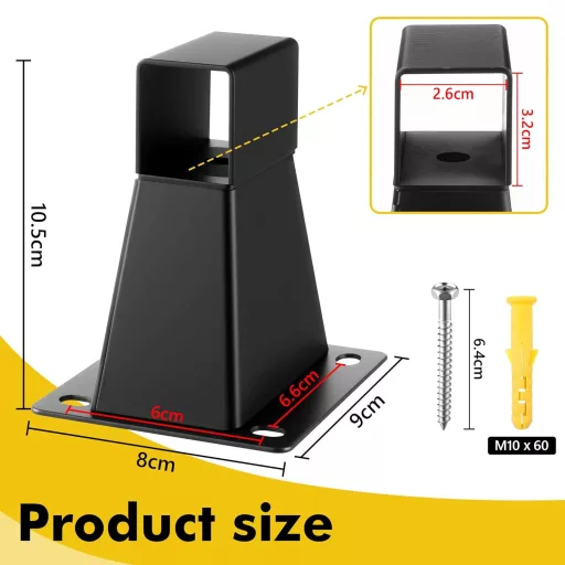 Consolă de perete Enhon pentru copertină laterală, suport metalic negru cu șuruburi.