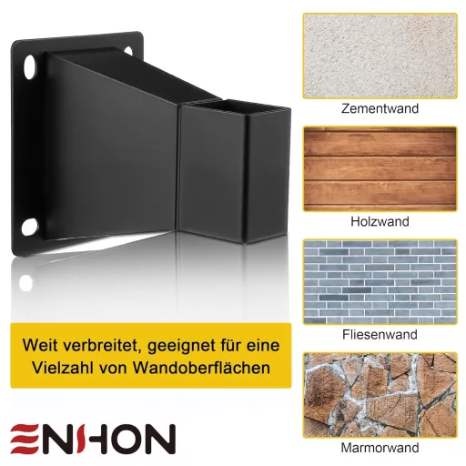 Consolă de perete Enhon pentru copertină laterală, suport metalic negru cu șuruburi.