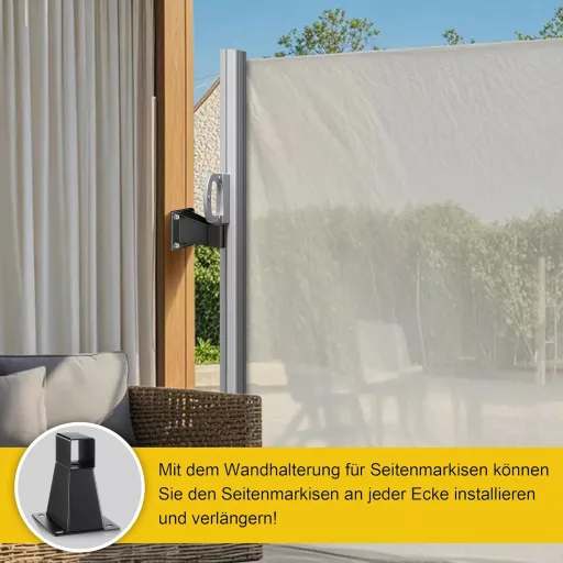 Consolă de perete Enhon pentru copertină laterală, suport metalic negru cu șuruburi.