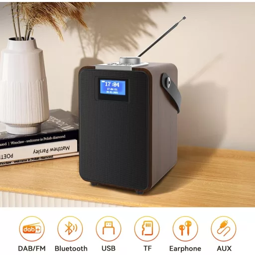 MONODEAL DAB+ Rádió Bluetooth-al, Kettős Ébresztőóra, Újratölthető Konyhai Rádió