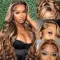 ELEE'S HAIR Ombre Highlight Paróka Valódi Brazíliai Haj 13x4 HD Csipke Elöl 24 Inch