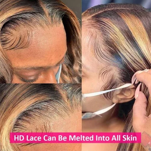 ELEE'S HAIR Ombre Highlight Paróka Valódi Brazíliai Haj 13x4 HD Csipke Elöl 24 Inch
