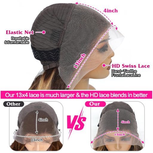 ELEE'S HAIR Ombre Highlight Paróka Valódi Brazíliai Haj 13x4 HD Csipke Elöl 24 Inch