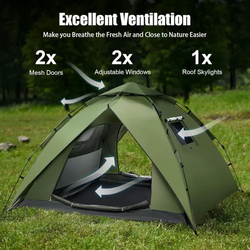 FORRINX Automata Sátor 4 Személyes - Vízálló Családi Kemping Sátor 230x230x150cm, UV Védelemmel, 30mp Felállítás, 4 Évszakos Használat, Dupl