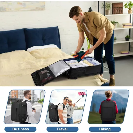 LIGSAN 55x40x20 cm Utazási Hátizsák Repülőgépes Kézipoggyász 44L Laptop Táska - Lufthansa 55x40x20cm-44L, Black