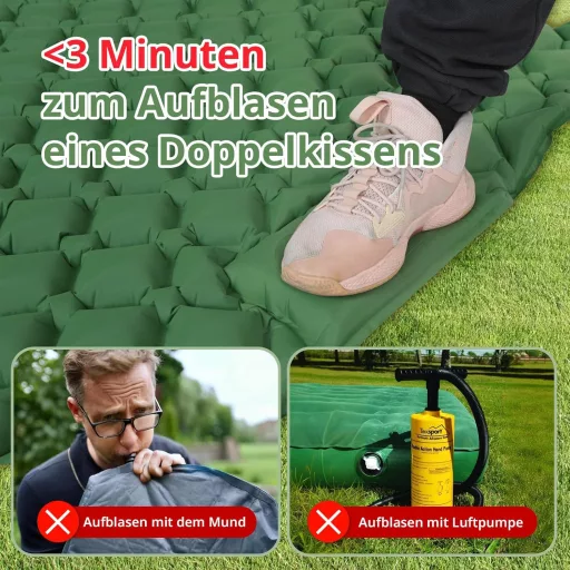 KioGro Önfelfújó Kempingmatrac 2 Személyes, Lábpumpa, Integrált Párna, Vízálló 120x190cm
