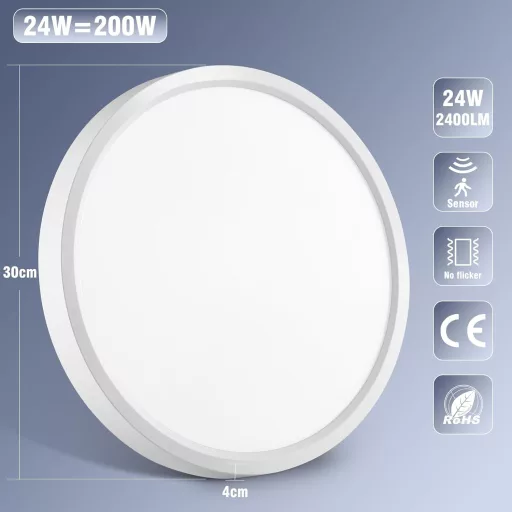 GOOSKI Lampă de plafon LED 24W cu senzor de mișcare, 4000K Alb Neutru, Design Plat
