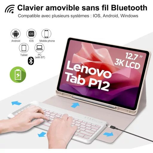 IVEOPPE Lenovo Tab P12 12,7" Billentyűzetes Tok AZERTY Hátérvilágítás
