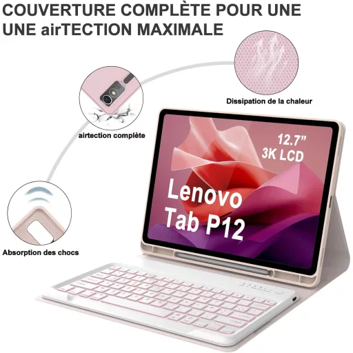 IVEOPPE Lenovo Tab P12 12,7" Billentyűzetes Tok AZERTY Hátérvilágítás