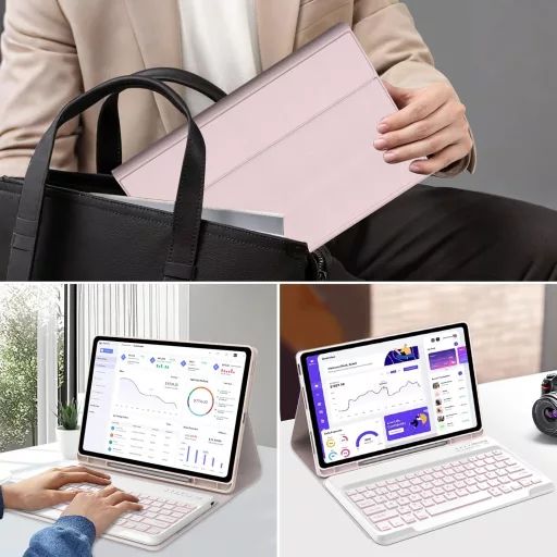 IVEOPPE Lenovo Tab P12 12,7" Billentyűzetes Tok AZERTY Hátérvilágítás