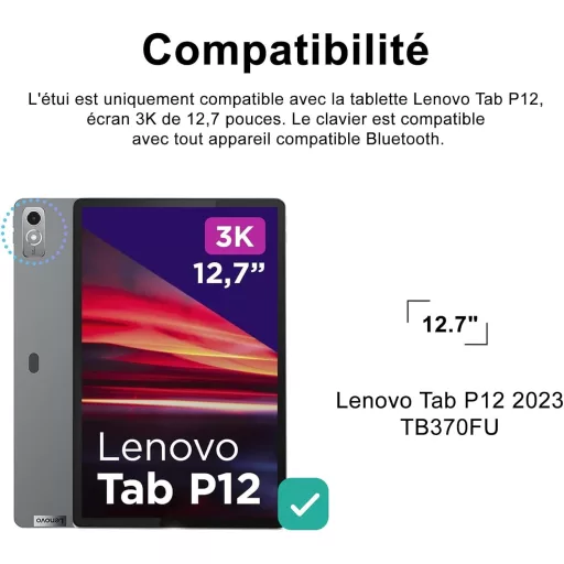 IVEOPPE Lenovo Tab P12 12,7" Billentyűzetes Tok AZERTY Lavanda