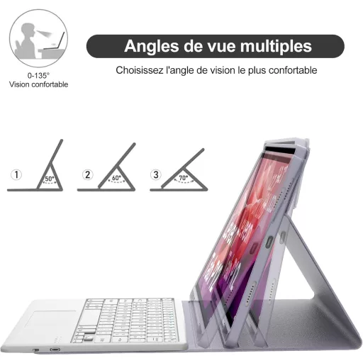 IVEOPPE Lenovo Tab P12 12,7" Billentyűzetes Tok AZERTY Lavanda