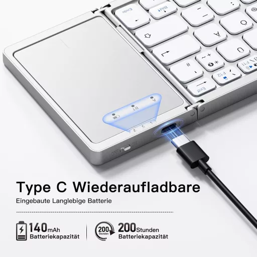 Vobafe Összehajtható Bluetooth Billentyűzet Touchpaddal - Hordozható Mini Billentyűzet 3 Bluetooth Csatornával iOS, Android, Windows Eszközö