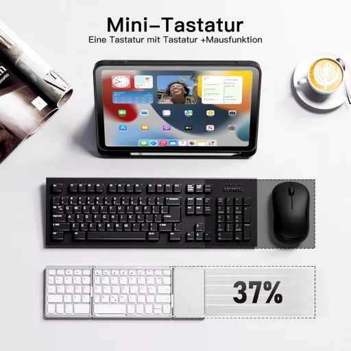 Vobafe Összehajtható Bluetooth Billentyűzet Touchpaddal - Hordozható Mini Billentyűzet 3 Bluetooth Csatornával iOS, Android, Windows Eszközö