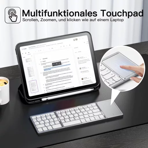 Vobafe Összehajtható Bluetooth Billentyűzet Touchpaddal - Hordozható Mini Billentyűzet 3 Bluetooth Csatornával iOS, Android, Windows Eszközö
