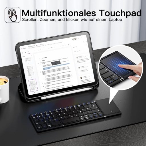 Vobafe Bluetooth Összecsukható Billentyűzet Touchpaddal, Hordozható Vezeték Nélküli Mini Billentyűzet QWERTZ