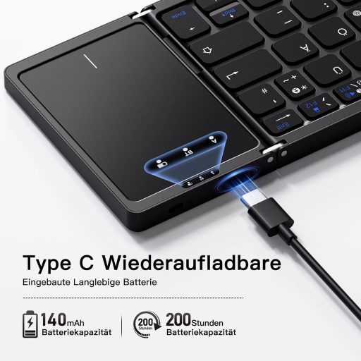 Vobafe Bluetooth Összecsukható Billentyűzet Touchpaddal, Hordozható Vezeték Nélküli Mini Billentyűzet QWERTZ