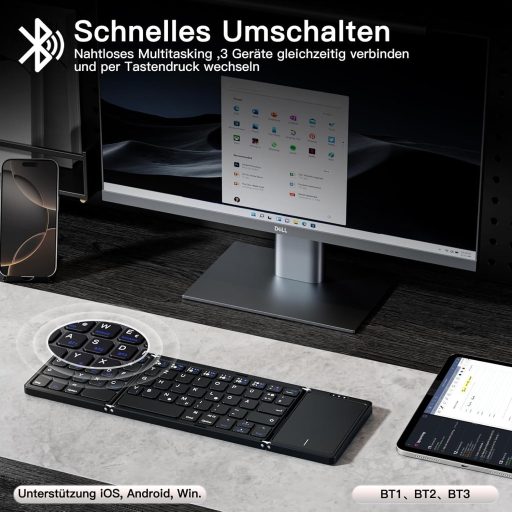 Tastatură Pliabilă Bluetooth Vobafe cu Touchpad, Mini Tastatură Wireless Portabilă QWERTZ