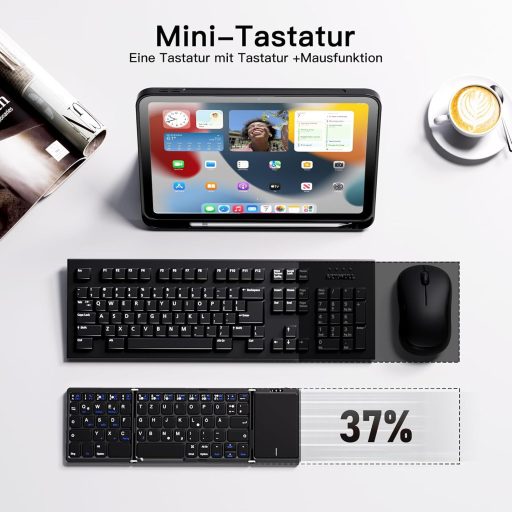 Tastatură Pliabilă Bluetooth Vobafe cu Touchpad, Mini Tastatură Wireless Portabilă QWERTZ