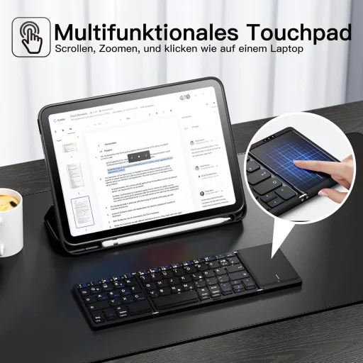 Vobafe Bluetooth Összecsukható Billentyűzet Touchpaddal, Hordozható Vezeték Nélküli Mini Billentyűzet QWERTZ