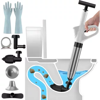 Desfundător WC cu presiune 4 Capete + Mănuși + Suport