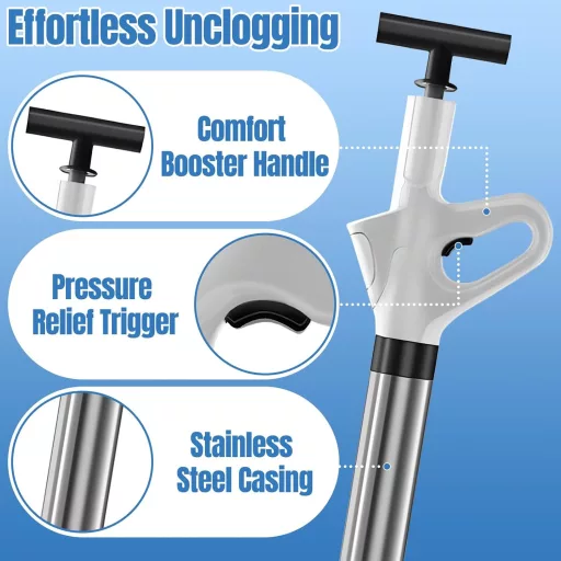 hzuisst Nyomásos WC Duguláselhárító 4 Fej + Kesztyű + Tartó