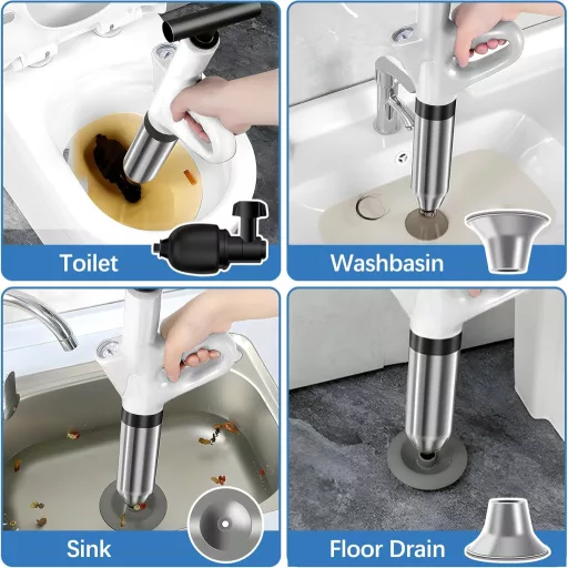 hzuisst Nyomásos WC Duguláselhárító 4 Fej + Kesztyű + Tartó