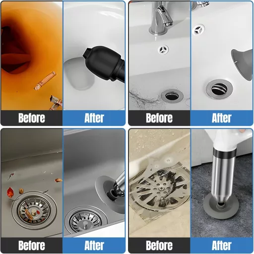 hzuisst Nyomásos WC Duguláselhárító 4 Fej + Kesztyű + Tartó