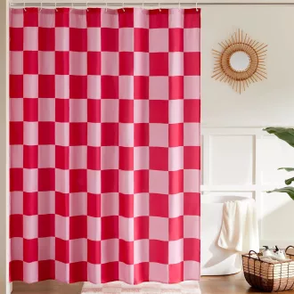   Ohocut Vintage Kockás Zuhanyfüggöny 72x72 Inch Rózsaszín Mosható