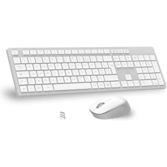  LeadsaiL Vezeték nélküli billentyűzet és egér szett, AZERTY, fehér-szürke