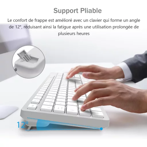 LeadsaiL Vezeték nélküli billentyűzet és egér szett, AZERTY, fehér-szürke