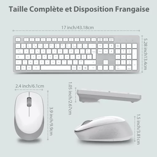 LeadsaiL Vezeték nélküli billentyűzet és egér szett, AZERTY, fehér-szürke
