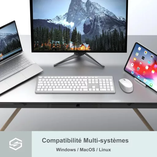 LeadsaiL Vezeték nélküli billentyűzet és egér szett, AZERTY, fehér-szürke