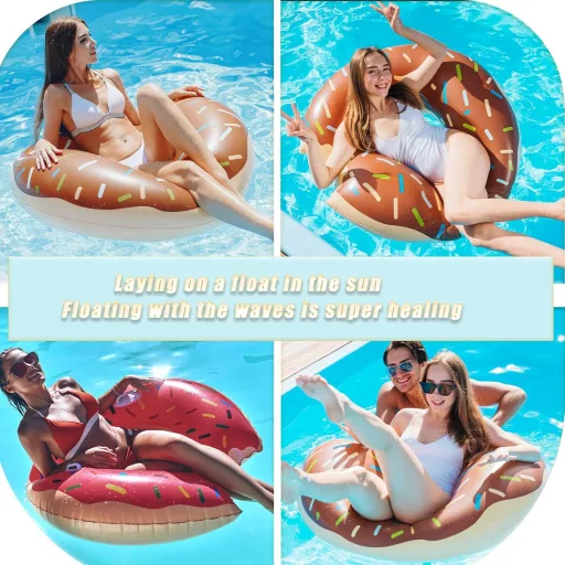 yayafunfun Set guma za plivanje u obliku krafne za odrasle i tinejdžere - 2 kom šarene plutajuće gume u obliku krafne 70/90 cm, PVC madrac za plažu za bazen