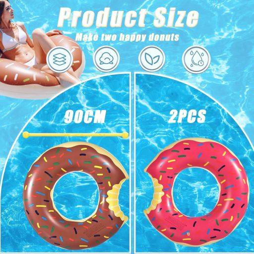 yayafunfun Fánk Úszógumi Szett Felnőtteknek és Tiniknek - 2 db Színes Fánk Alakú Úszókarika 70/90 cm, PVC Strandmatrac Medencéhez