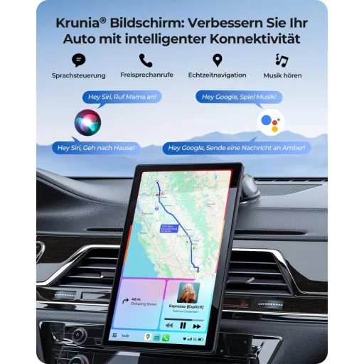 Ecran Krunia 9 inch cu CarPlay wireless, 60FPS, Android Auto, Navigație GPS și Suport Magnetic
