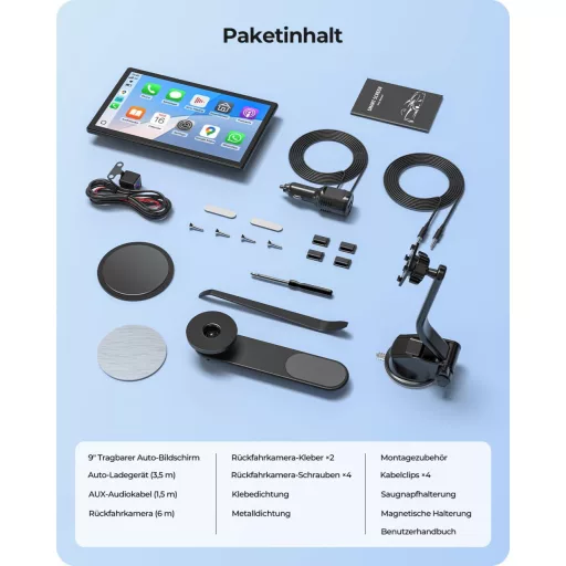 Krunia 9 Inch Wireless CarPlay Display 60FPS Android Auto GPS Navigáció Mágneses Tartó