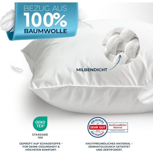 Glückstoff 80x80 cm-es Paplan Párna Szett 2 db, 100% Liba Toll, Ergonomikus 3 Kamrás Fekvőpárna