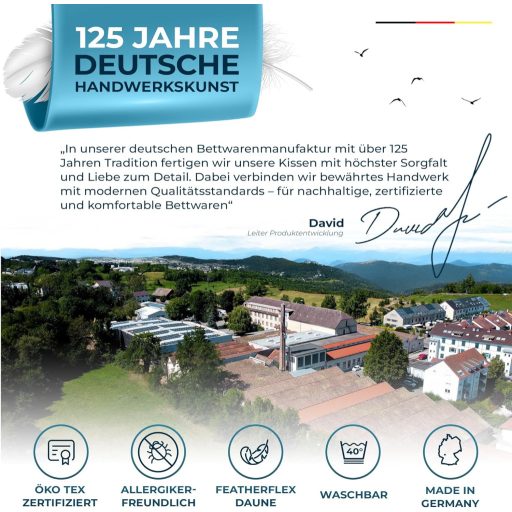 Glückstoff 80x80 cm-es Paplan Párna Szett 2 db, 100% Liba Toll, Ergonomikus 3 Kamrás Fekvőpárna