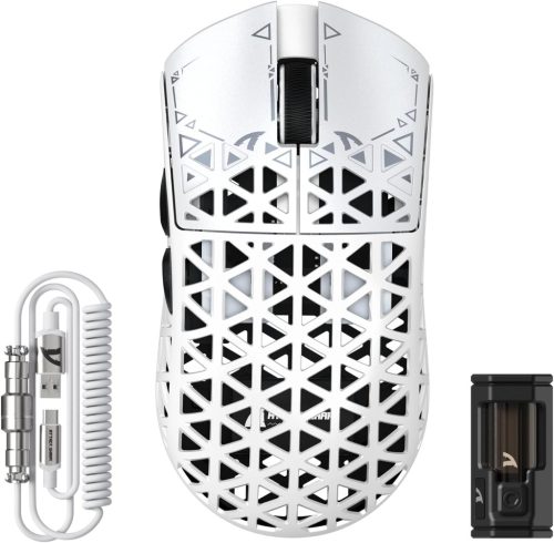 ATTACK SHARK R5 Ultra Szénszálas Gamer Egér, 39g Szuperkönnyű, 8000Hz Vezeték Nélküli, 42000 DPI, Bluetooth/2.4G/Vezetékes, Fehér