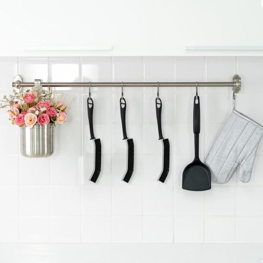 CLEANGOR Perie Rigidă pentru Rosturi, pentru Faianță Baie - Ergonomică, Curățare Colțuri și Fisuri, 3 buc, Negru