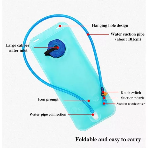 Rezervor apă 2L Mikiuly pentru rucsac - Sac hidratare albastru cu tub de sucțiune pentru drumeții, alergare, ciclism, alpinism